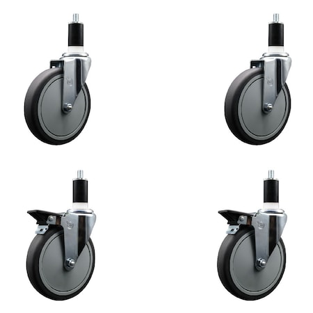 Service Caster 6'' Thermoplastic Rubber Wheel Swivel 1-3/8'' Expanding Stem Caster Set 2 Brakes, 4PK SCC-EX20S614-TPRB-2-PLB-2-138